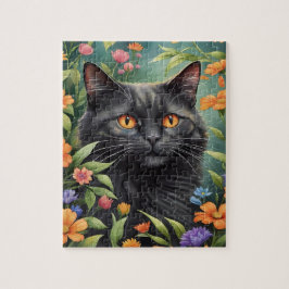 Black Longhaired Cat Family Pet Portrait Legpuzzel