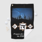 Black Longhorn Bull Skull Silhouette Monogram Phot Golfhanddoek (Insitu)