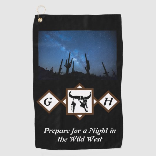 Black Longhorn Bull Skull Silhouette Monogram Phot Golfhanddoek (Voorkant)