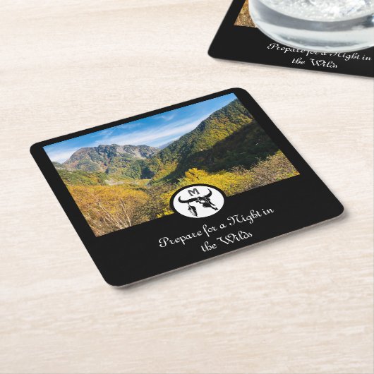 Black Longhorn Bull Skull Silhouette Monogram Phot Kartonnen Onderzetters (Schuin)