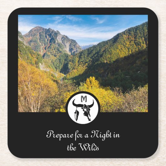 Black Longhorn Bull Skull Silhouette Monogram Phot Kartonnen Onderzetters (Voorkant)