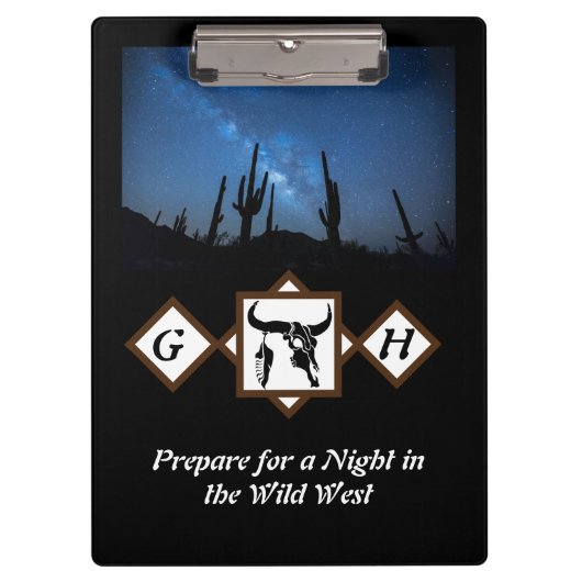 Black Longhorn Bull Skull Silhouette Monogram Phot Klembord (Voorkant)