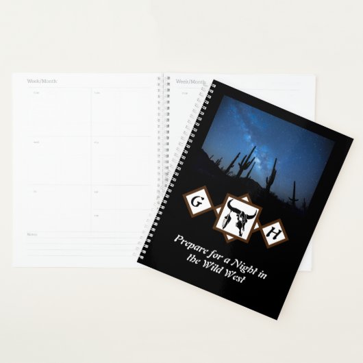 Black Longhorn Bull Skull Silhouette Monogram Phot Planner (Display)