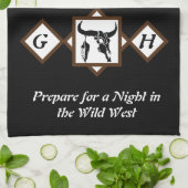 Black Longhorn Bull Skull Silhouette Monogram Phot Theedoek (Gevouwen)