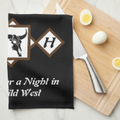 Black Longhorn Bull Skull Silhouette Monogram Phot Theedoek (Quarter Fold)