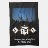 Black Longhorn Bull Skull Silhouette Monogram Phot Theedoek (Verticaal)