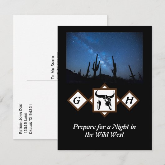 Black Longhorn Bull Skull Silhouette Monogram Phot Uitnodiging Briefkaart (Voorkant / Achterkant)