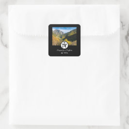 Black Longhorn Bull Skull Silhouette Monogram Phot Vierkante Sticker