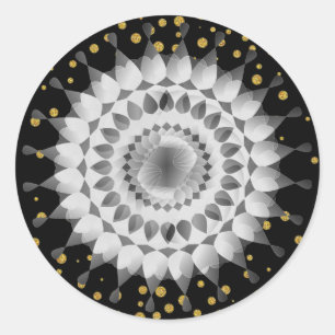 Black Lotus Flower Gold Confetti Wedding Floral Ronde Sticker