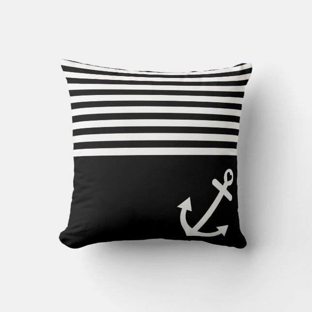 Black Love Anchor Nautical Kussen (Voorkant)