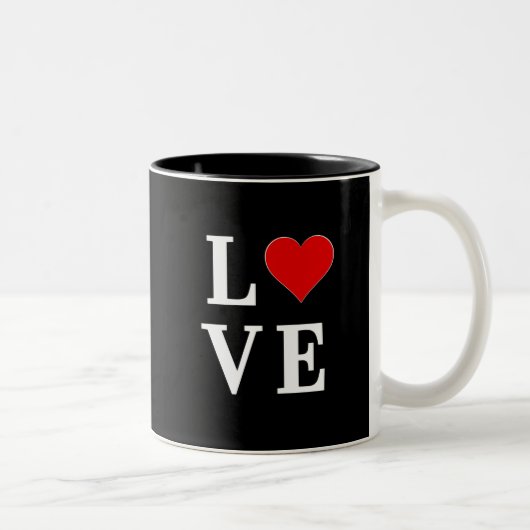 Black LOVE Heart Modern Trendy Tweekleurige Koffiemok (Rechts)