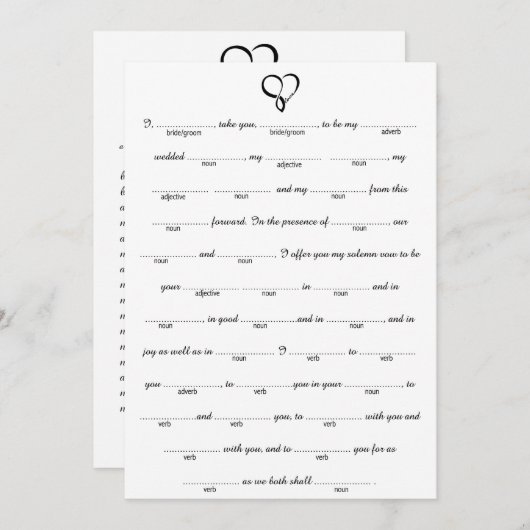 Black Love Heart Weddenschap Libs Game (Voorkant / Achterkant)