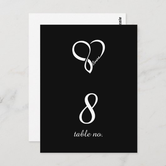 Black Love Heart Weddenschappen Table Number Kards Briefkaart (Voorkant / Achterkant)