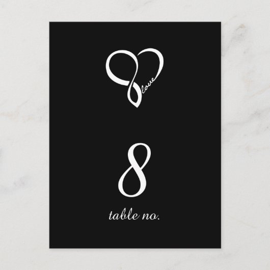 Black Love Heart Weddenschappen Table Number Kards Briefkaart (Voorkant)