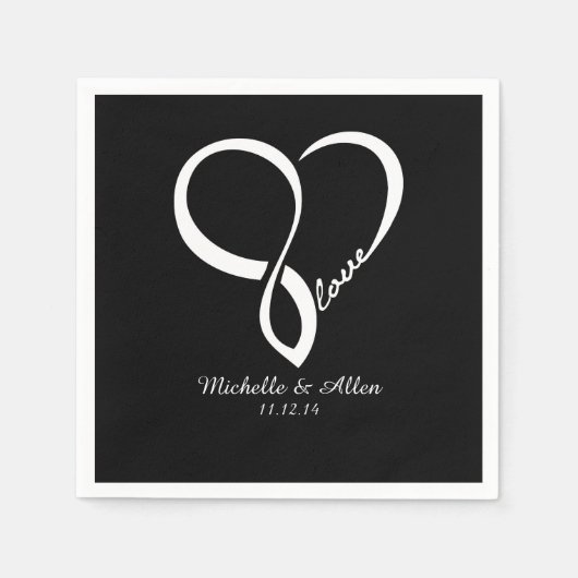 Black Love Heart Wedparty Paper Napkins Set Servetten (Voorkant)
