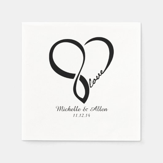 Black Love Heart Wedparty Paper Napkins Set Servetten (Voorkant)