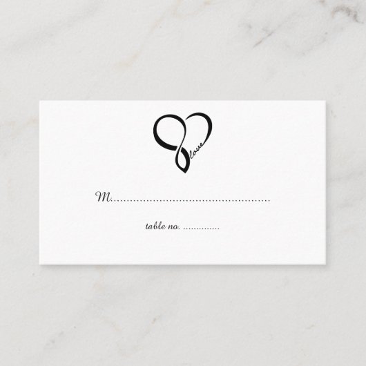 Black Love Heart Wedtable Place Cards Plaatskaartje (Voorkant)
