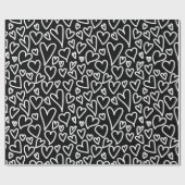 Black Love Hearts Pattern Wrapping Pattern Cadeaupapier (Vlak)