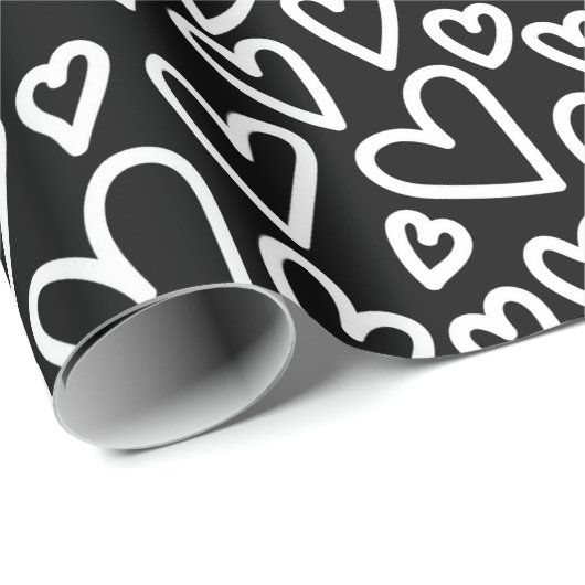 Black Love Hearts Pattern Wrapping Pattern Cadeaupapier (Rol Hoek)