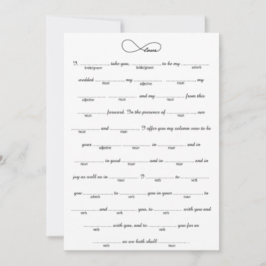 Black Love Infinity Weddenschap Libs Game (Voorkant)