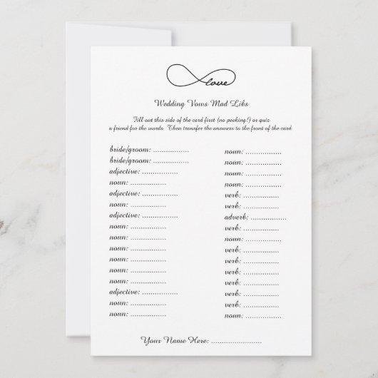 Black Love Infinity Weddenschap Libs Game (Achterkant)