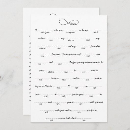 Black Love Infinity Weddenschap Libs Game (Voorkant / Achterkant)