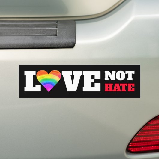 Black Love Not Hate Rainbow Heart Bold Graphic Bumpersticker (Op auto)
