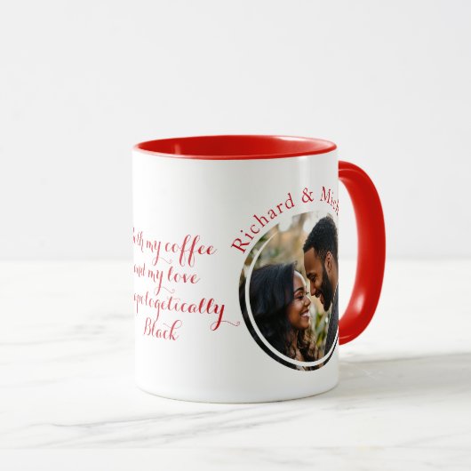 Black Love Quote Aangepaste ronde foto en namen ro Mok (Voorkant rechts)