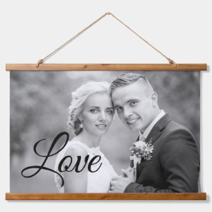 Black Love script typografie bruiloft foto Hangend Wandkleed