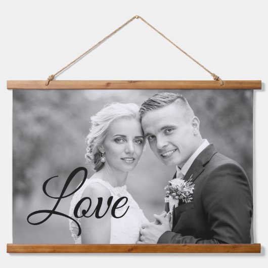 Black Love script typografie bruiloft foto Hangend Wandkleed (Voorkant)
