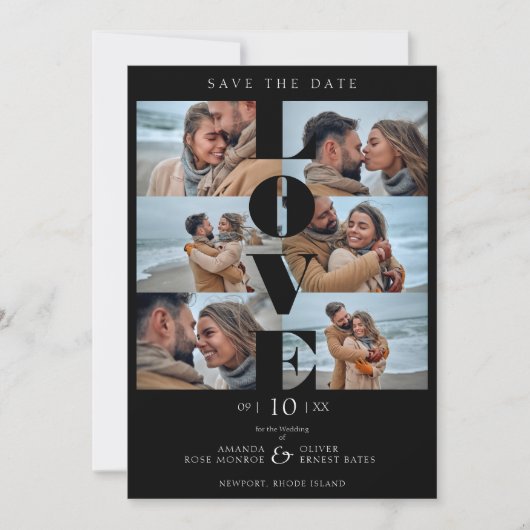 Black Love Simple Elegant Modern 6 Multi Photos Save The Date (Voorkant)