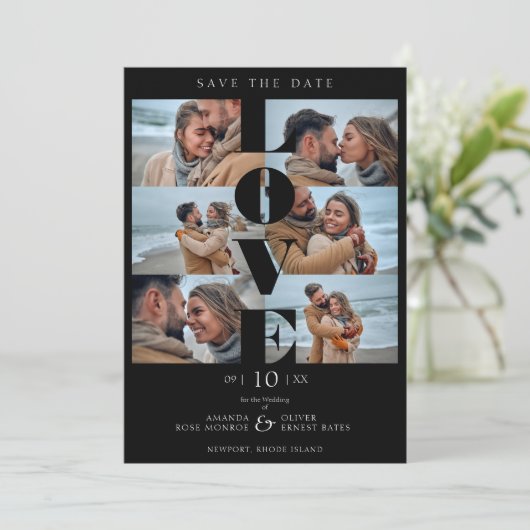 Black Love Simple Elegant Modern 6 Multi Photos Save The Date (Staand voorkant)