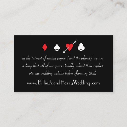 Black Love Struck Casino Bruiloft Online RSVP-kaar Informatiekaartje (Voorkant)
