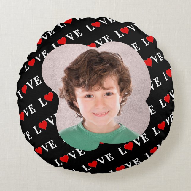 Black LOVE Trendy Black en White Rond Kussen (Voorkant)