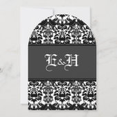 Black Lovebird Damask Wedding Kaart (Achterkant)