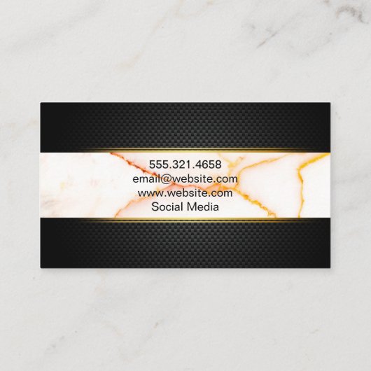Black Lux Mesh | Witte marmertextuur Visitekaartje (Achterkant)