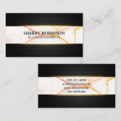 Black Lux Mesh | Witte marmertextuur Visitekaartje (Voorkant / Achterkant)