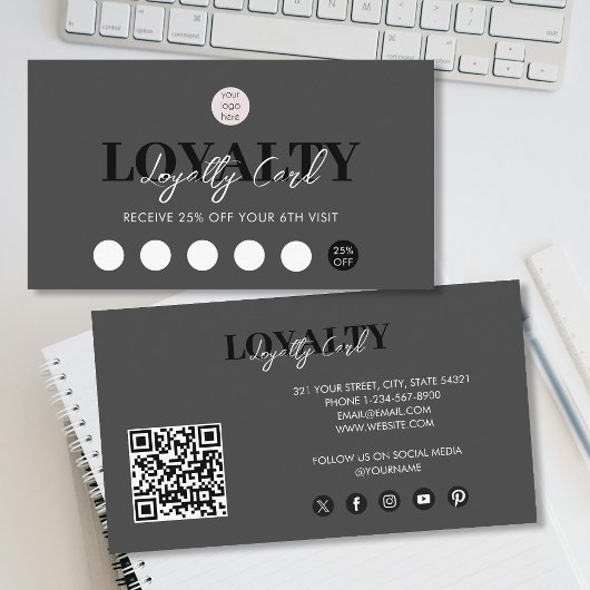 Black Luxury Business Logo QR Code Loyaliteit Visitekaartje