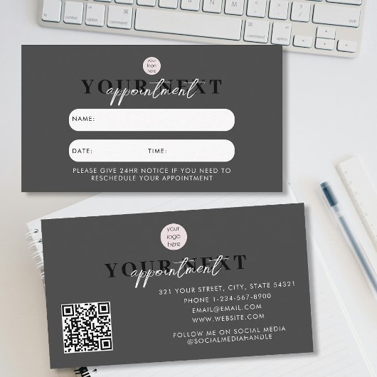 Black Luxury Client Afspraak Card QR Code Logo Visitekaartje