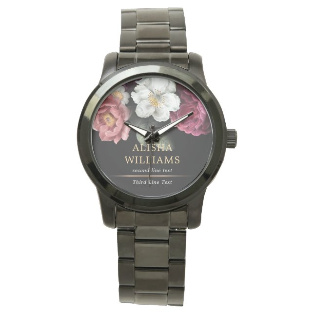 Black Luxury Floral op maat Horloge (Voorkant)