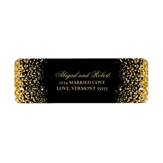 Black Luxury Gold Glitter Return Label (Voorkant)