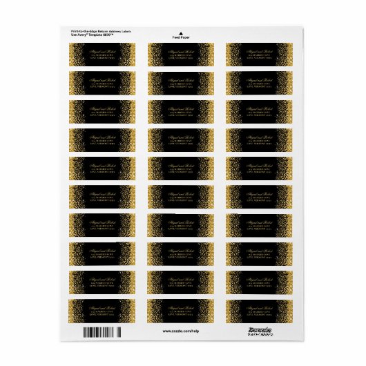 Black Luxury Gold Glitter Return Label (Full Sheet)