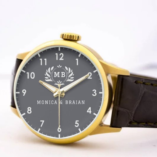 Black Luxury Initials Weddings  Anniversaries Horloge