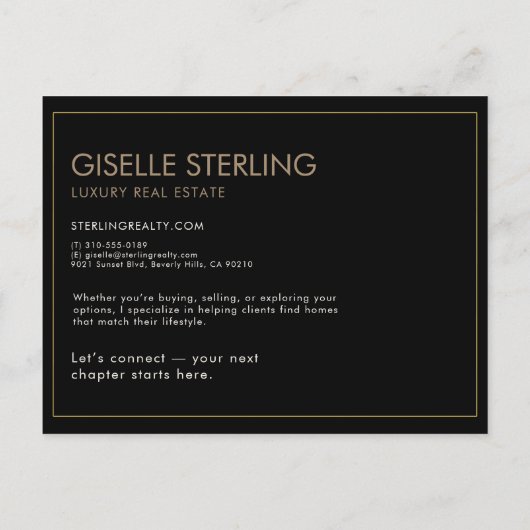 Black Luxury Real Estate Marketing Briefkaart (Achterkant)