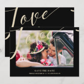 Black Luxury Simple Love Quote Golden Effect Photo Save The Date (Voorkant / Achterkant)