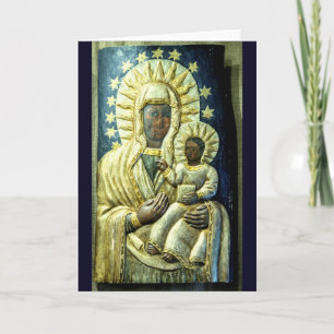 Black Madonna Wood Carving Kerstmis Stamp Feestdagen Kaart
