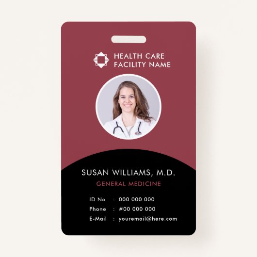 Black Magenta Doctor Foto ID Company Logo Modern Badge (Voorkant)