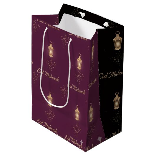 Black, Magenta Eid Gift Bag Medium Cadeauzakje (Voorkant Gekanteld)