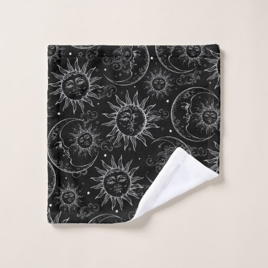 Black Magic  Celestial Sun Moon Stars Bad Handdoek (Wasdoekje)