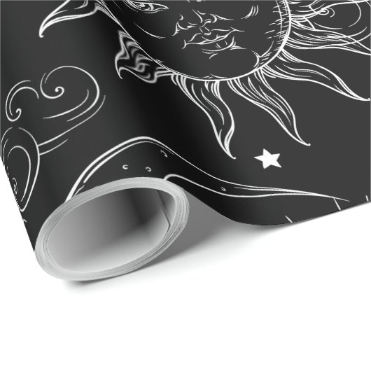 Black Magic Celestial Sun Moon Stars Cadeaupapier (Rol Hoek)